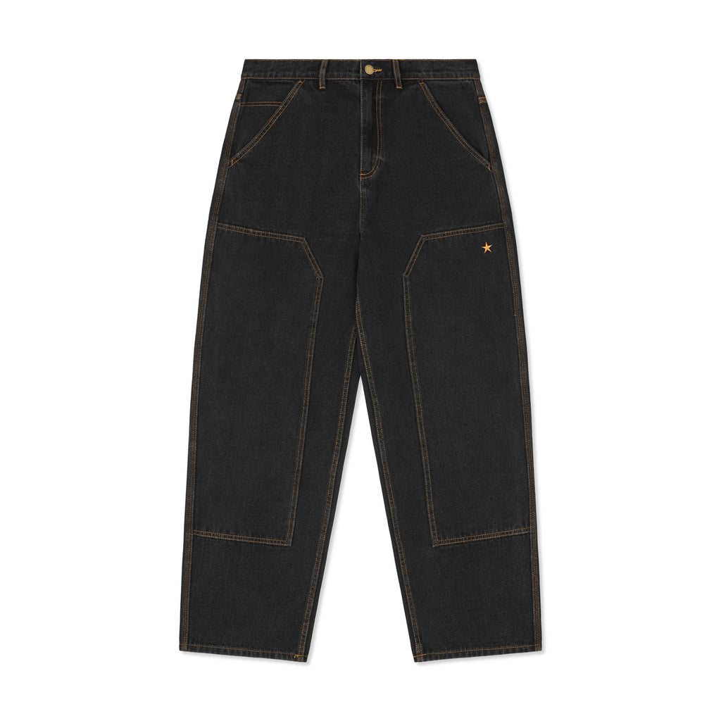 BURN OUT DOUBLE KNEE JEANS WASHED BLACK