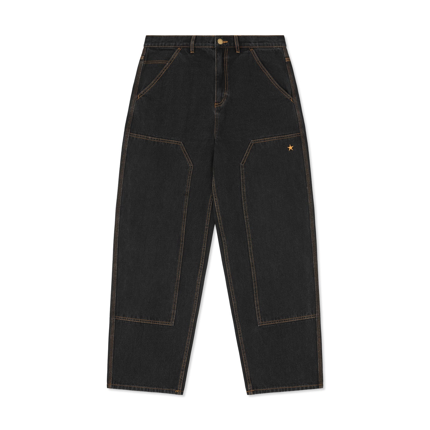 BURN OUT DOUBLE KNEE JEANS WASHED BLACK