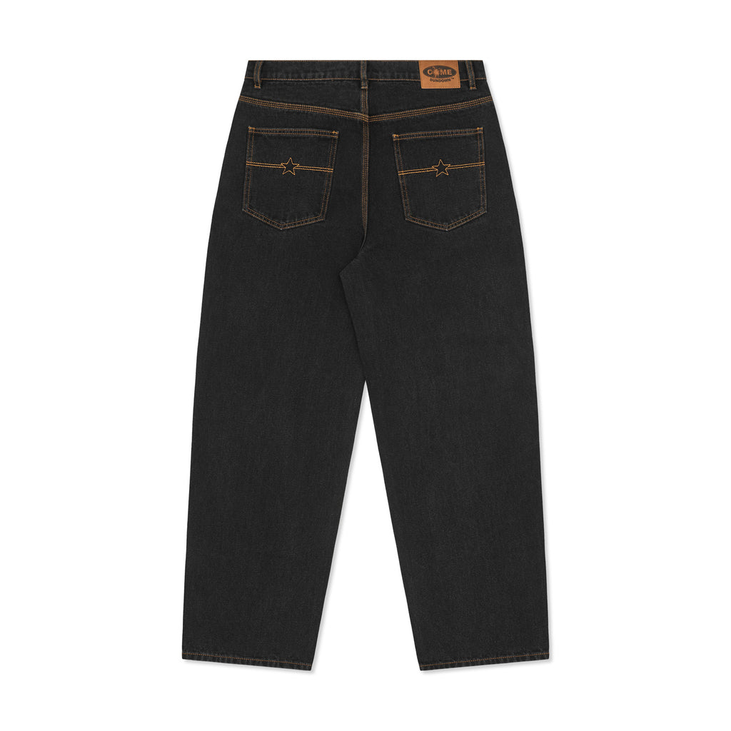 BURN OUT DOUBLE KNEE JEANS WASHED BLACK