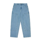 BURN OUT DOUBLE KNEE JEANS WASHED BLUE