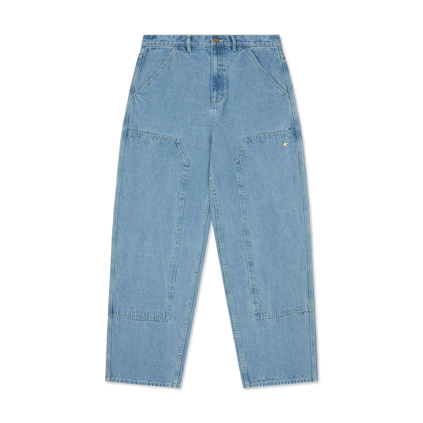 BURN OUT DOUBLE KNEE JEANS WASHED BLUE