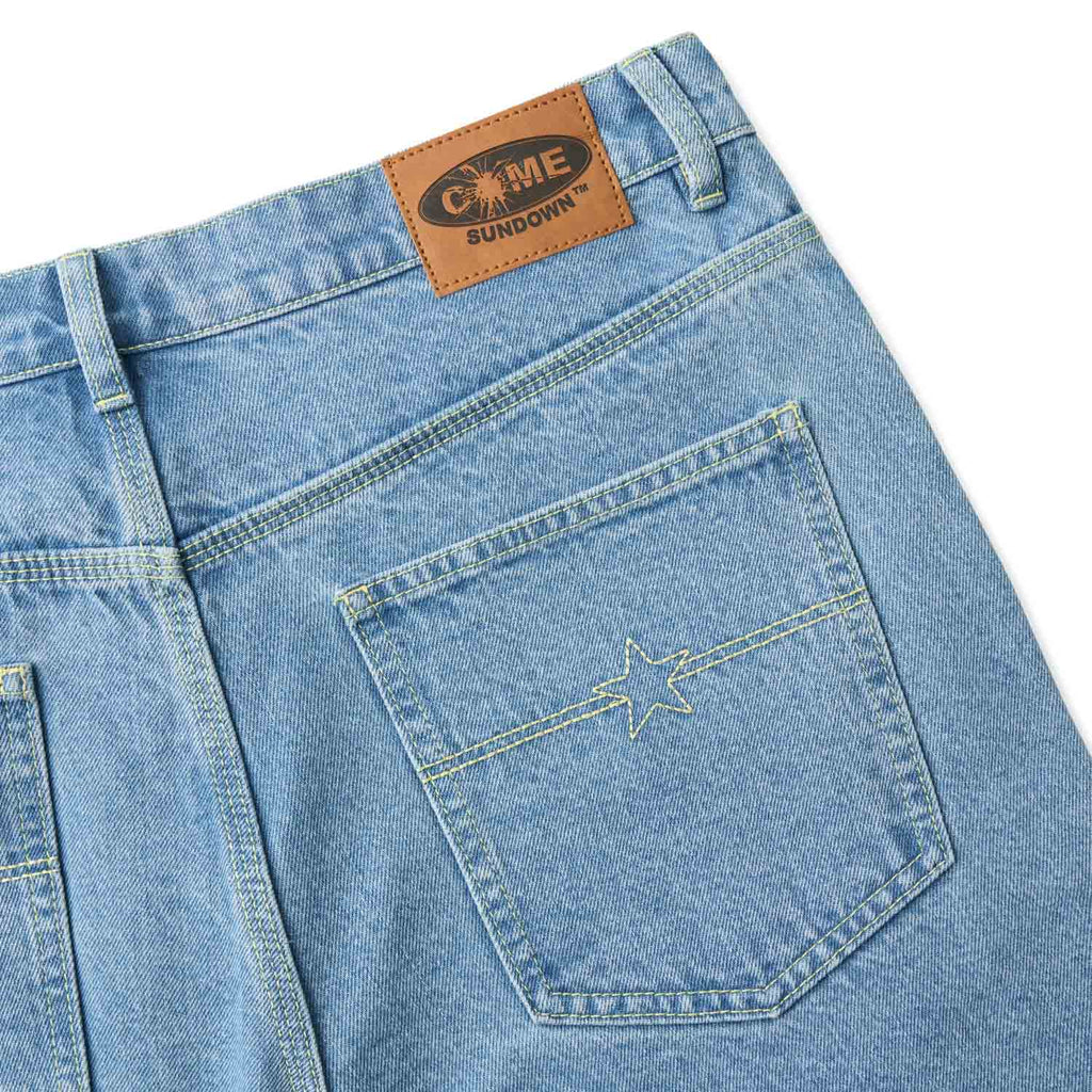 BURN OUT DOUBLE KNEE JEANS WASHED BLUE