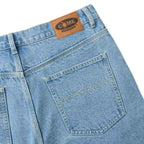 BURN OUT DOUBLE KNEE JEANS WASHED BLUE